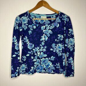 Sundance Women's Floral Long Sleeve Henley Top Blue Size PXS